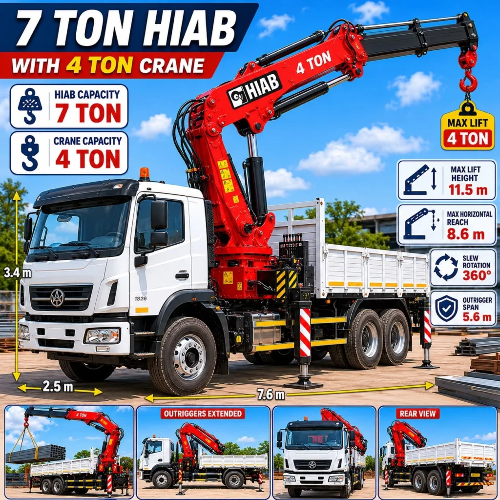7 ton hiab with 4 ton crane for rent uae
