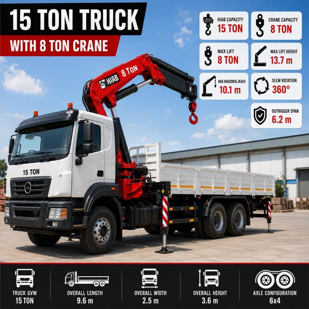 15 ton truck with 8 ton crane